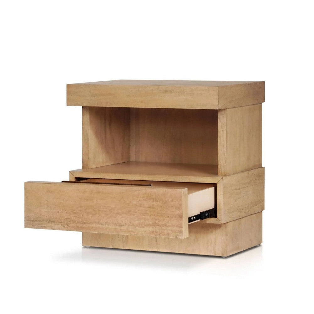 Benjara Koa Nightstand, 1 Drawer And Fixed Shelf, Modern Oak Brown