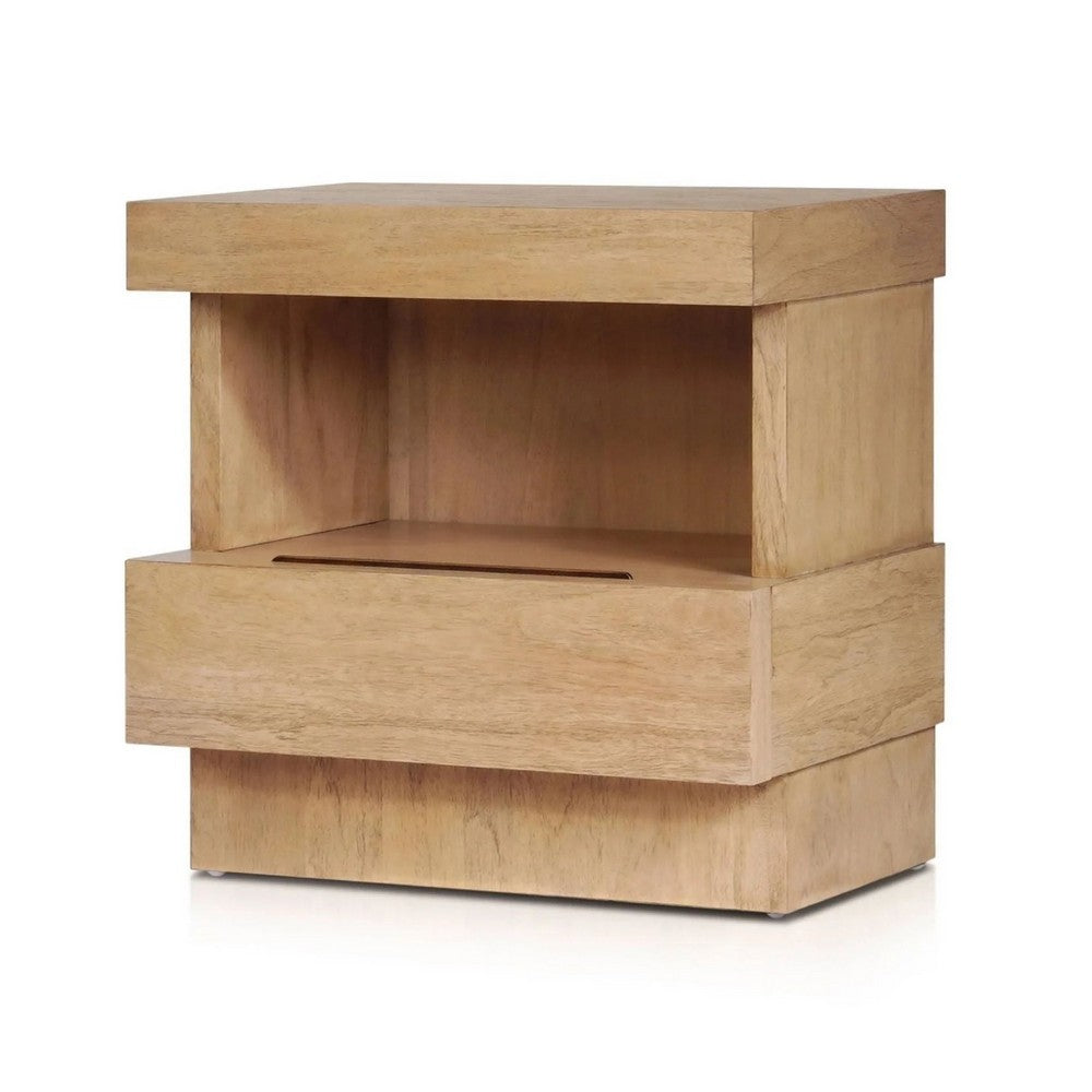 Benjara Koa Nightstand, 1 Drawer And Fixed Shelf, Modern Oak Brown