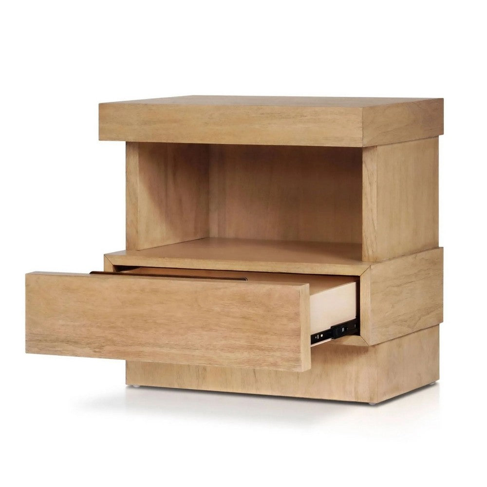 Benjara Koa Nightstand, 1 Drawer And Fixed Shelf, Modern Oak Brown