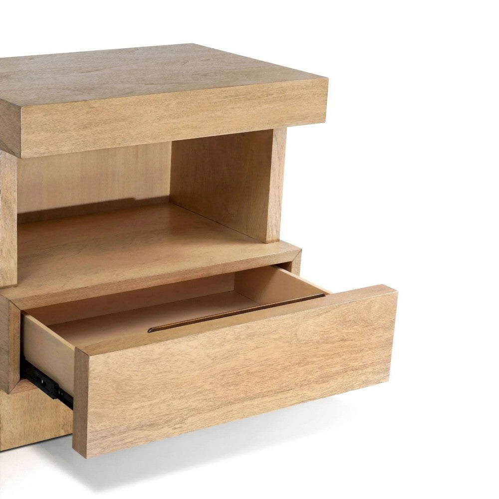 Benjara Koa Nightstand, 1 Drawer And Fixed Shelf, Modern Oak Brown