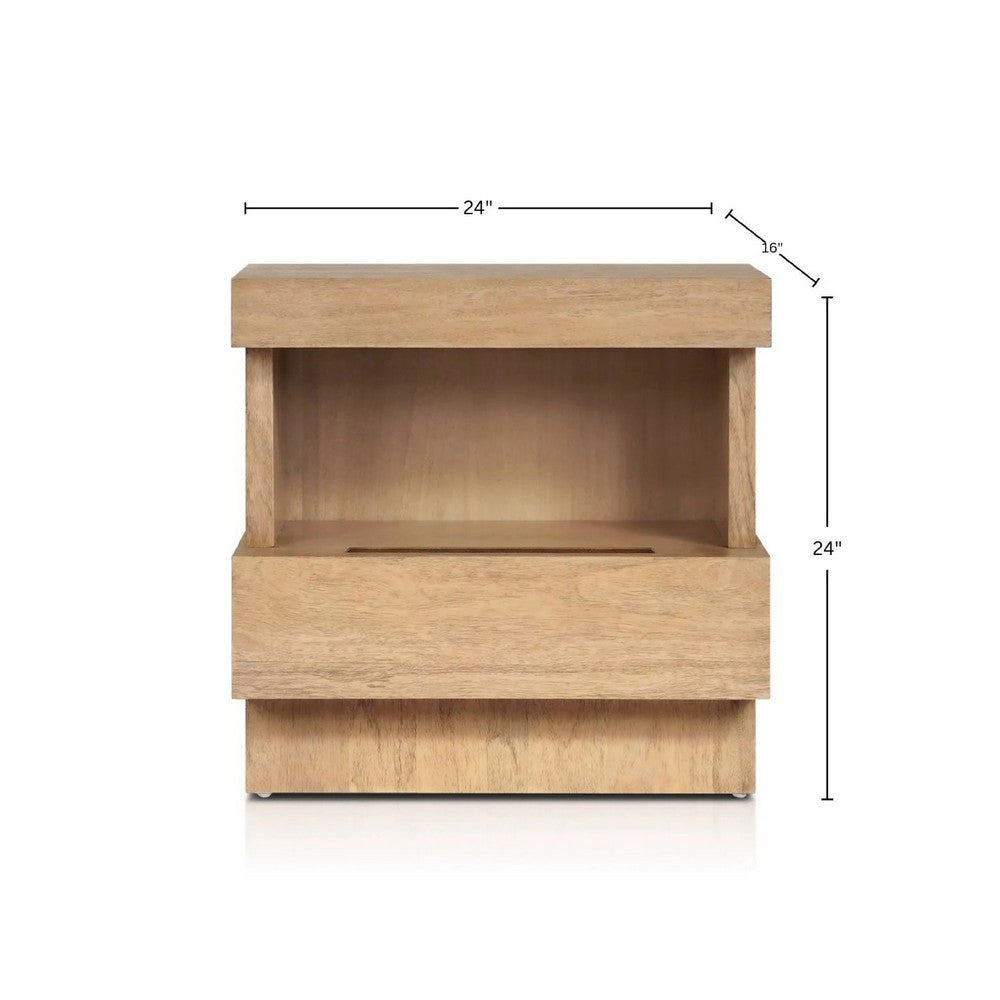 Benjara Koa Nightstand, 1 Drawer And Fixed Shelf, Modern Oak Brown