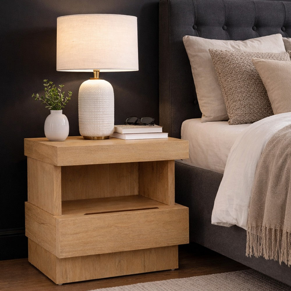 Benjara Koa Nightstand, 1 Drawer And Fixed Shelf, Modern Oak Brown