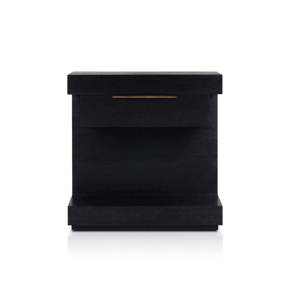 Benjara Joa Nightstand, 1 Drawer And Fixed Open Shelf, Modern Black