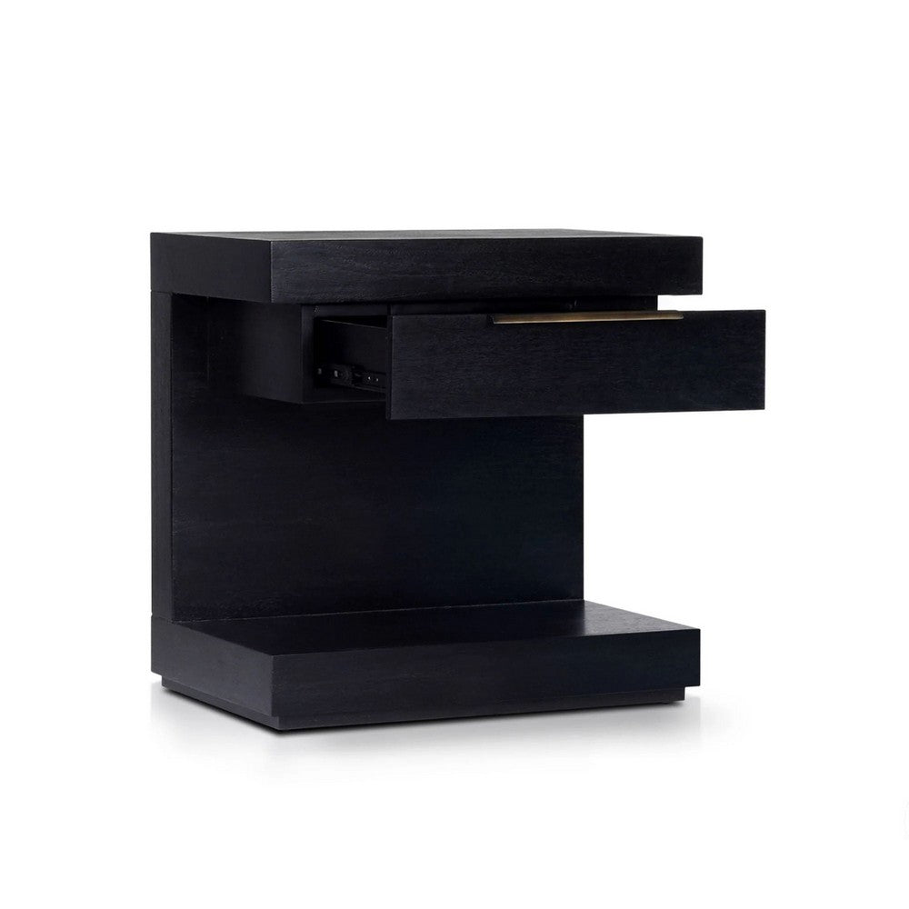 Benjara Joa Nightstand, 1 Drawer And Fixed Open Shelf, Modern Black