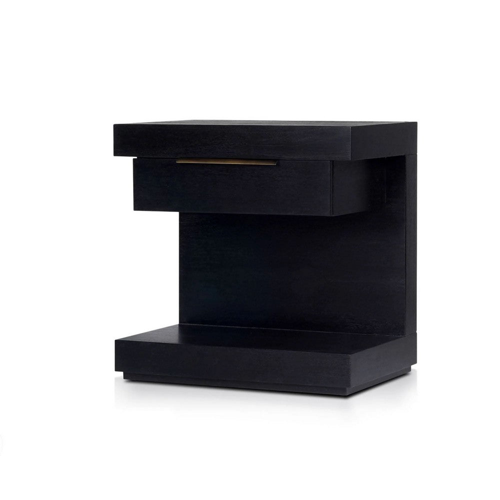 Benjara Joa Nightstand, 1 Drawer And Fixed Open Shelf, Modern Black