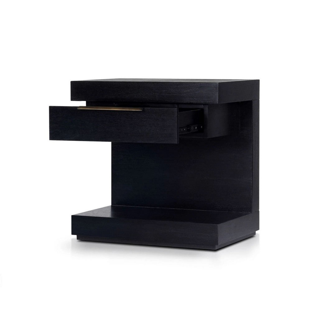 Benjara Joa Nightstand, 1 Drawer And Fixed Open Shelf, Modern Black