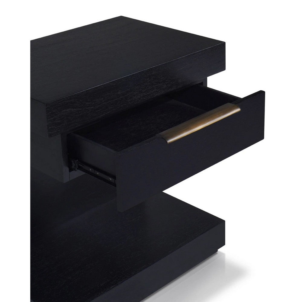 Benjara Joa Nightstand, 1 Drawer And Fixed Open Shelf, Modern Black