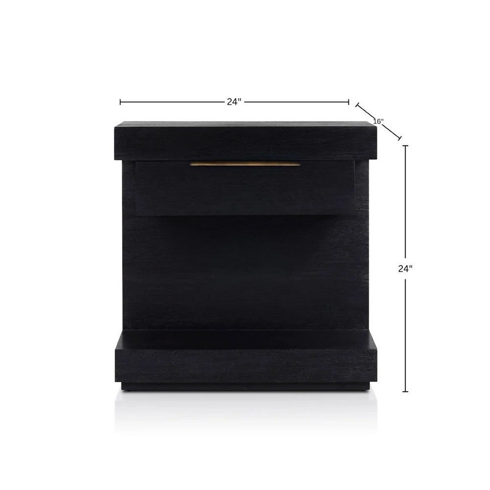 Benjara Joa Nightstand, 1 Drawer And Fixed Open Shelf, Modern Black