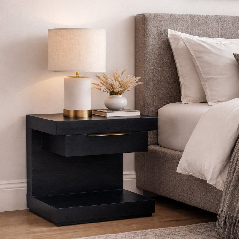 Benjara Joa Nightstand, 1 Drawer And Fixed Open Shelf, Modern Black