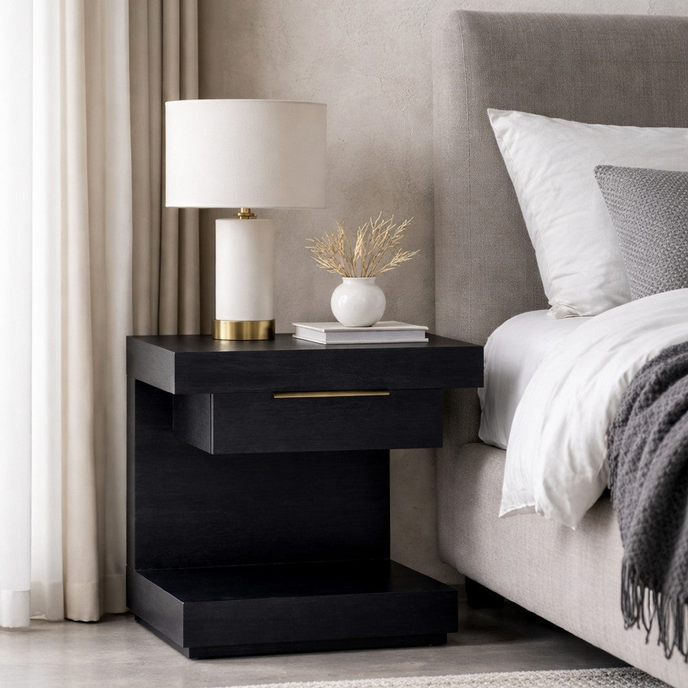 Benjara Joa Nightstand, 1 Drawer And Fixed Open Shelf, Modern Black