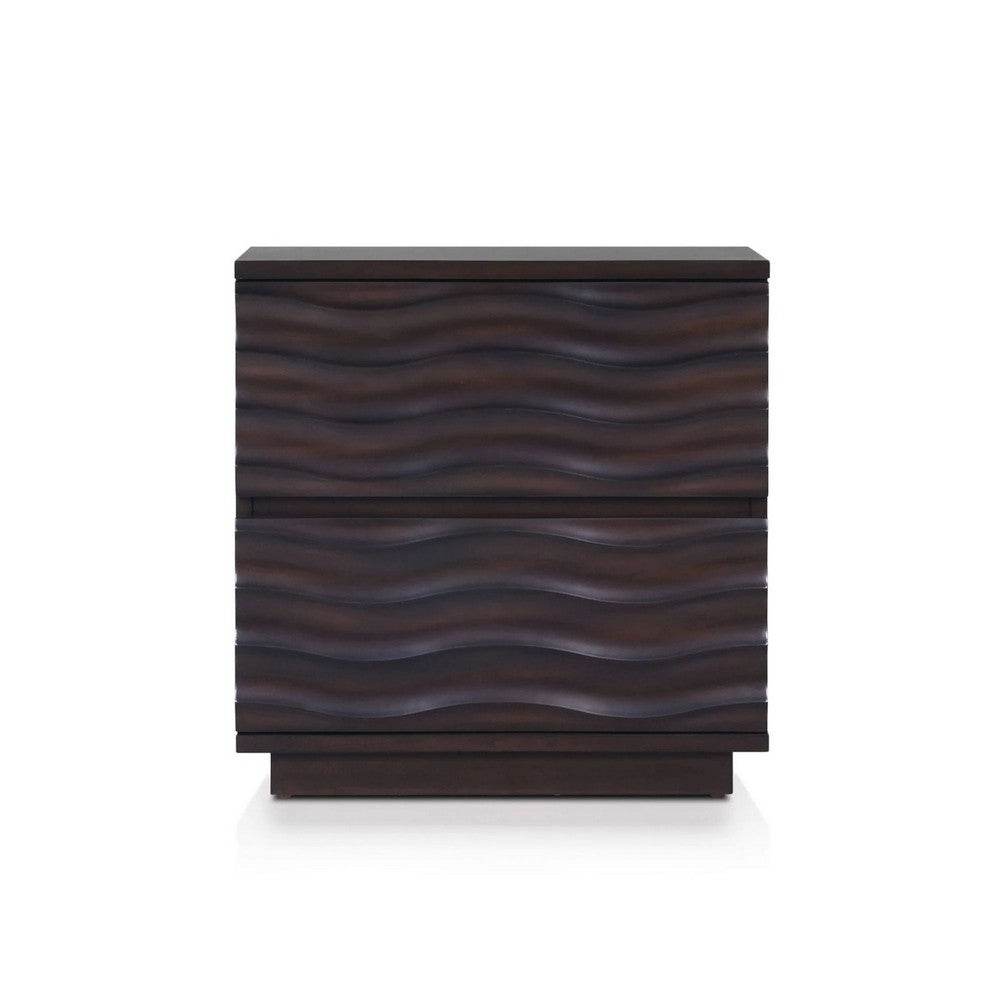 Benjara Roa Modern Nightstand, 2 Soft Closing Drawers, Antique Brown