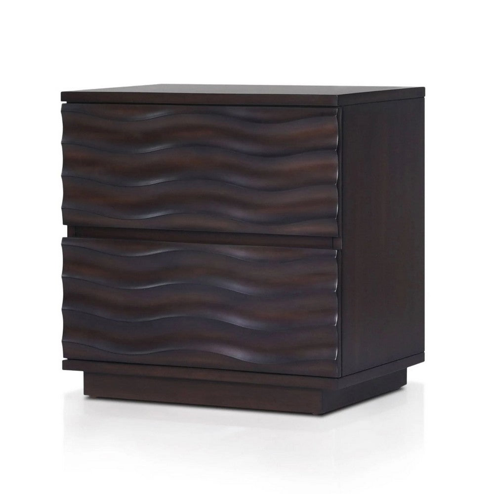 Benjara Roa Modern Nightstand, 2 Soft Closing Drawers, Antique Brown