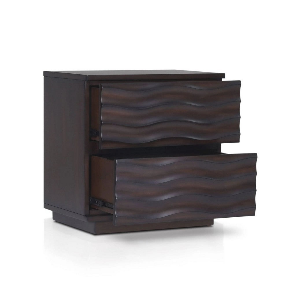 Benjara Roa Modern Nightstand, 2 Soft Closing Drawers, Antique Brown