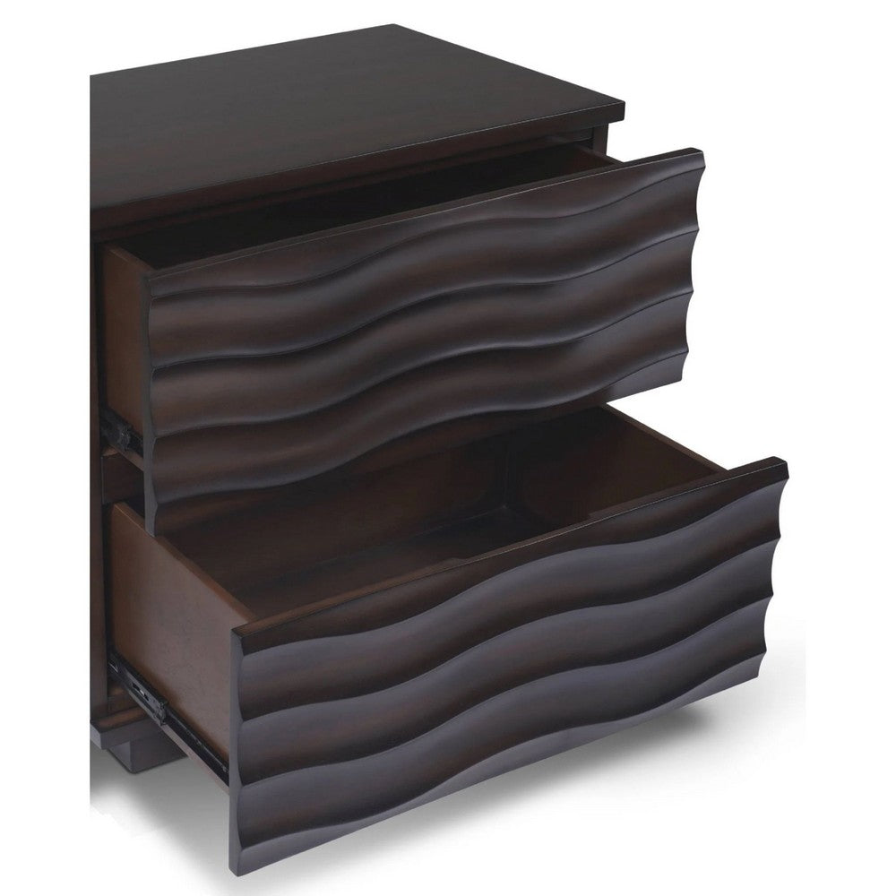 Benjara Roa Modern Nightstand, 2 Soft Closing Drawers, Antique Brown