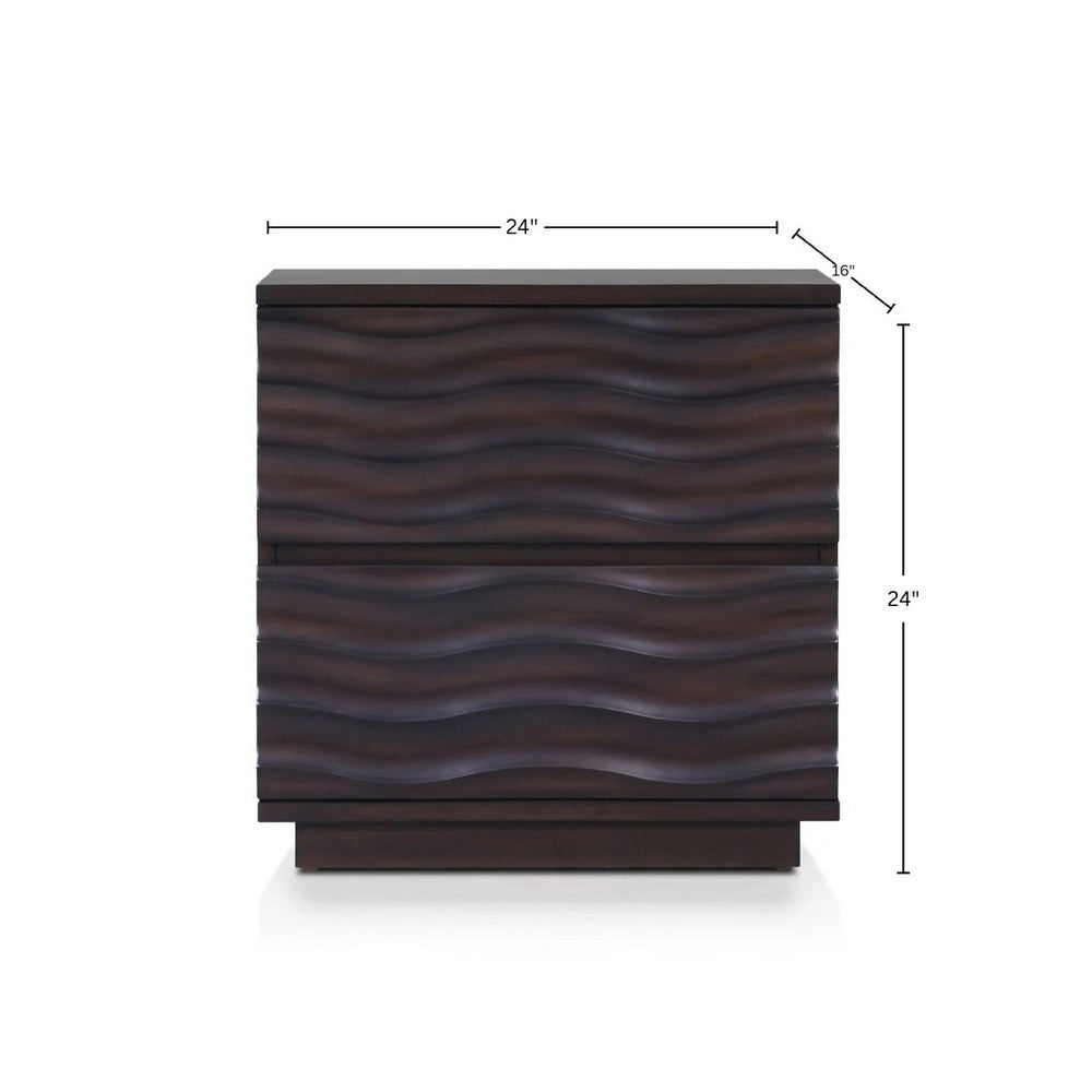 Benjara Roa Modern Nightstand, 2 Soft Closing Drawers, Antique Brown