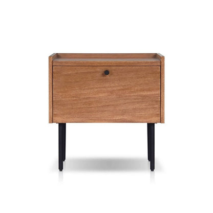 Benjara Noah Nightstand with 1 Drawer, Black Metal Legs, Chestnut Brown