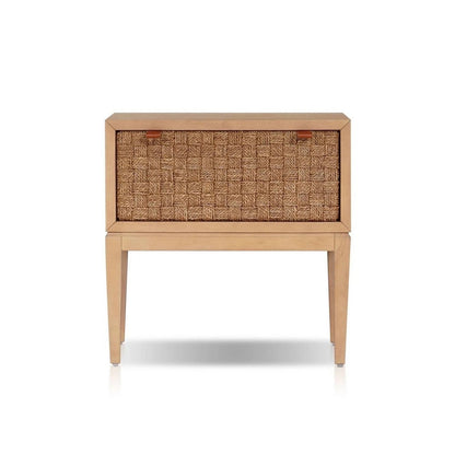 Benjara Rena Nightstand, 1 Drawer with Sea Grass Accent Front, Natural Brown