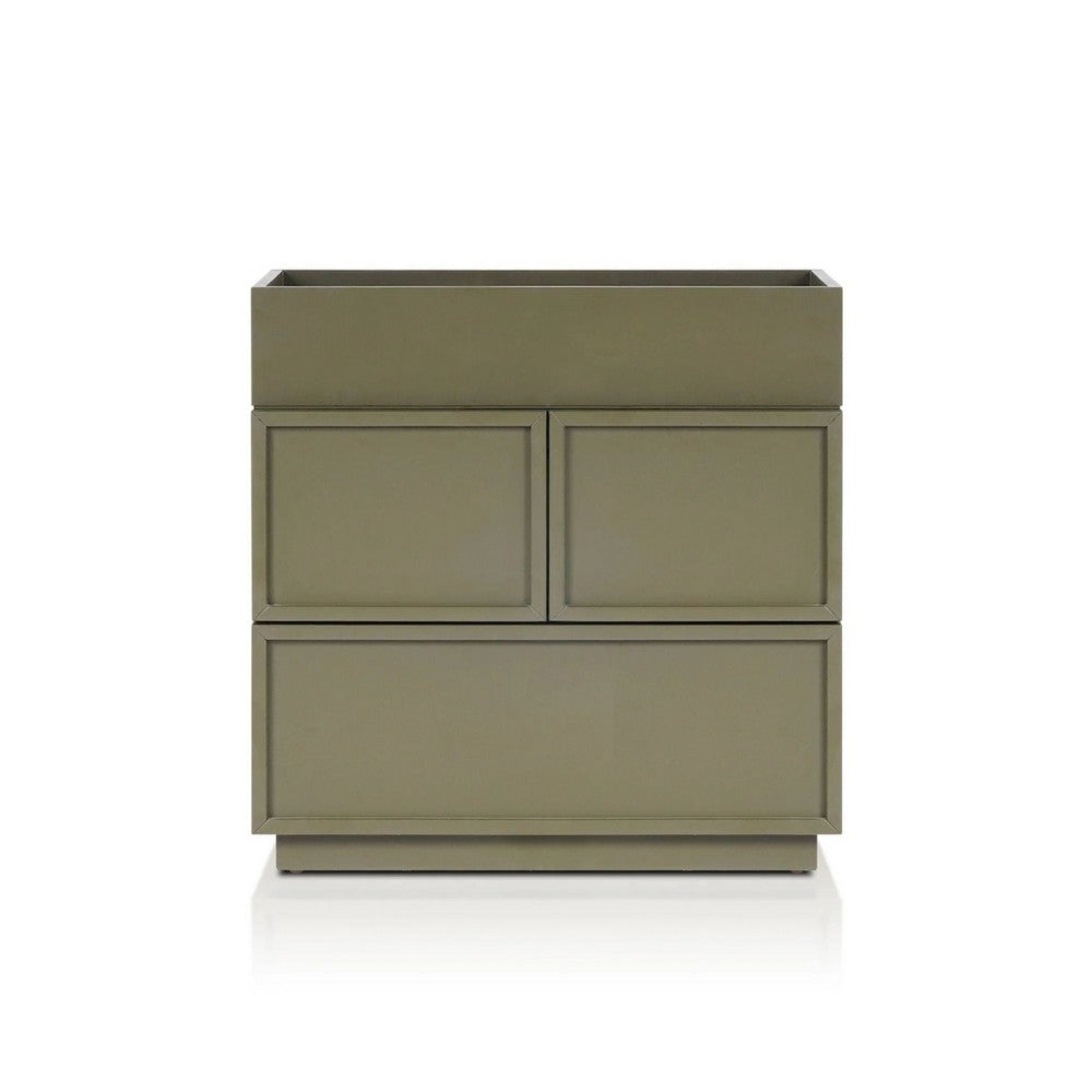 Benjara Sena Nightstand with Tray Top, 2 Soft Close Drawers, Olive Green