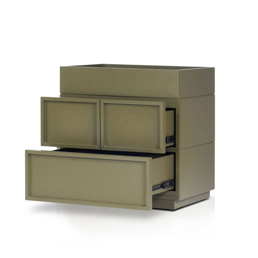 Benjara Sena Nightstand with Tray Top, 2 Soft Close Drawers, Olive Green