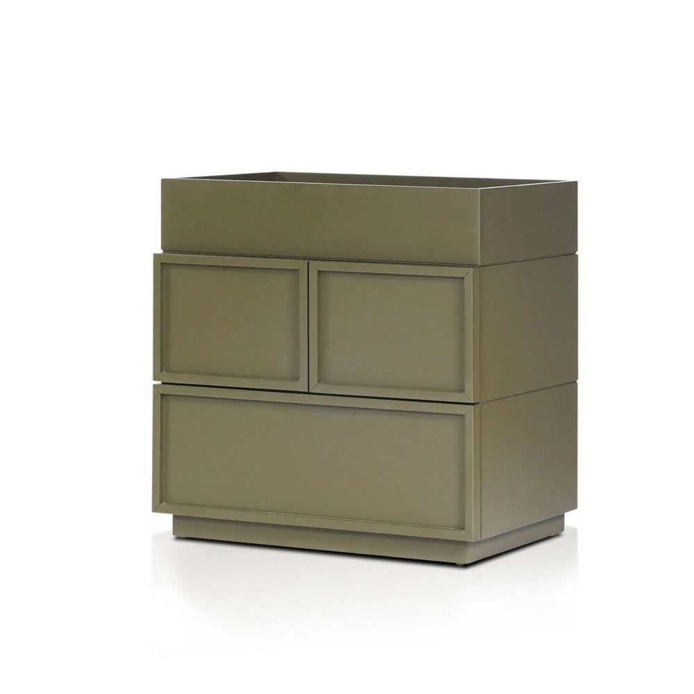 Benjara Sena Nightstand with Tray Top, 2 Soft Close Drawers, Olive Green