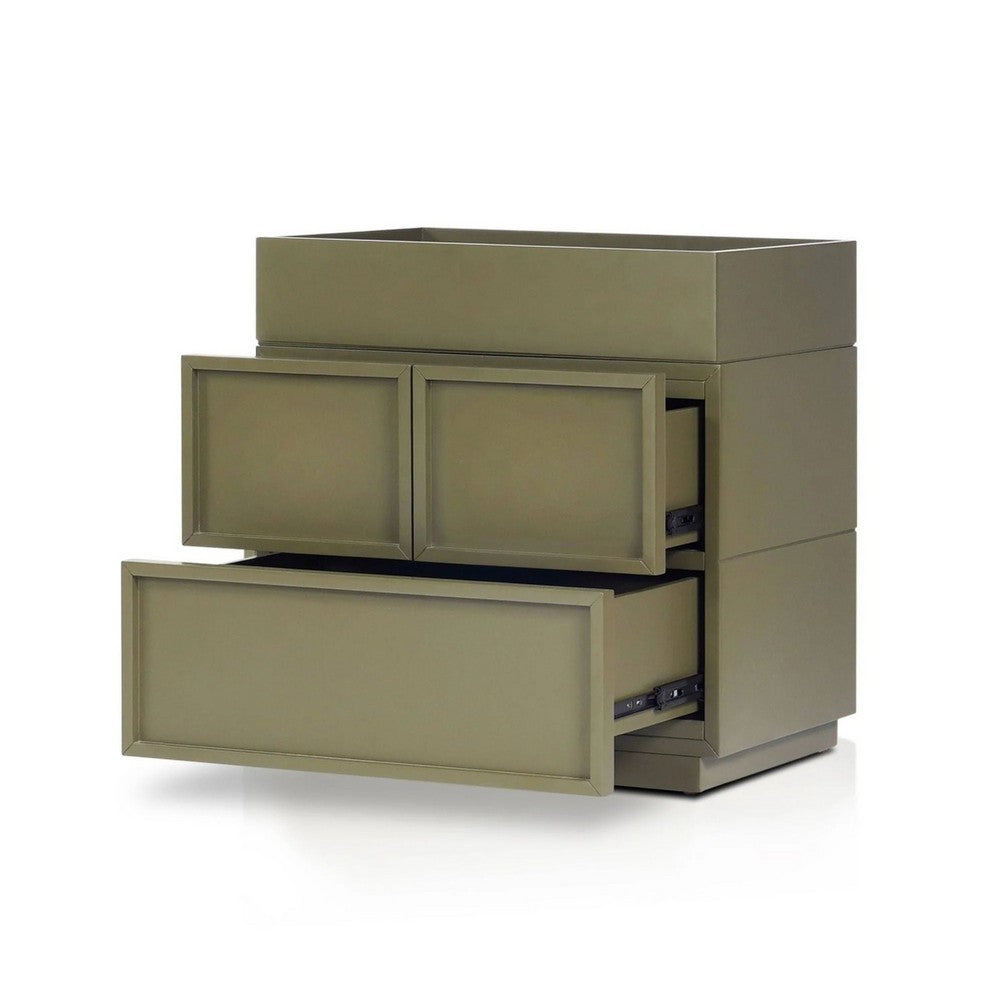Benjara Sena Nightstand with Tray Top, 2 Soft Close Drawers, Olive Green
