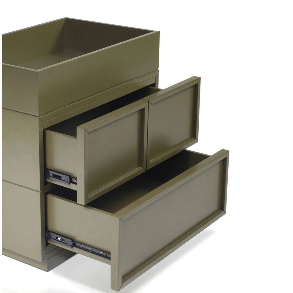 Benjara Sena Nightstand with Tray Top, 2 Soft Close Drawers, Olive Green