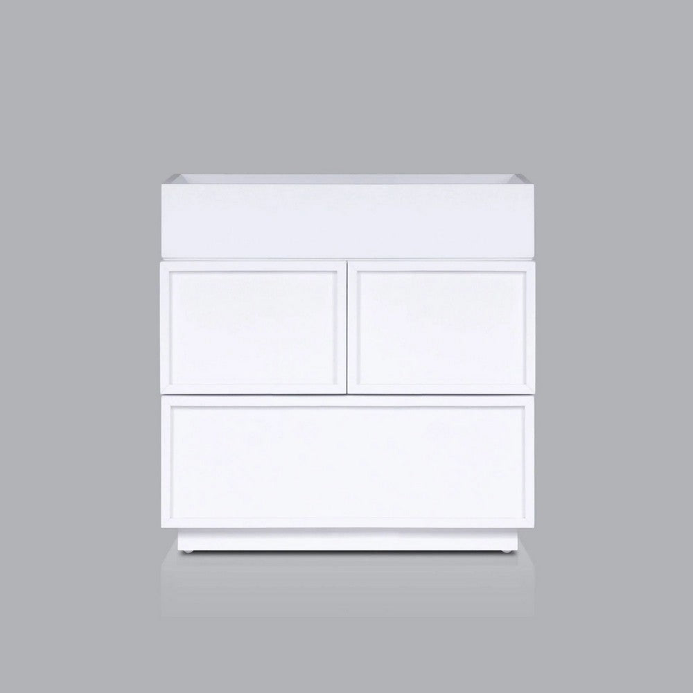 Benjara Sena Nightstand with Tray Top, 2 Soft Close Drawers, Glam White