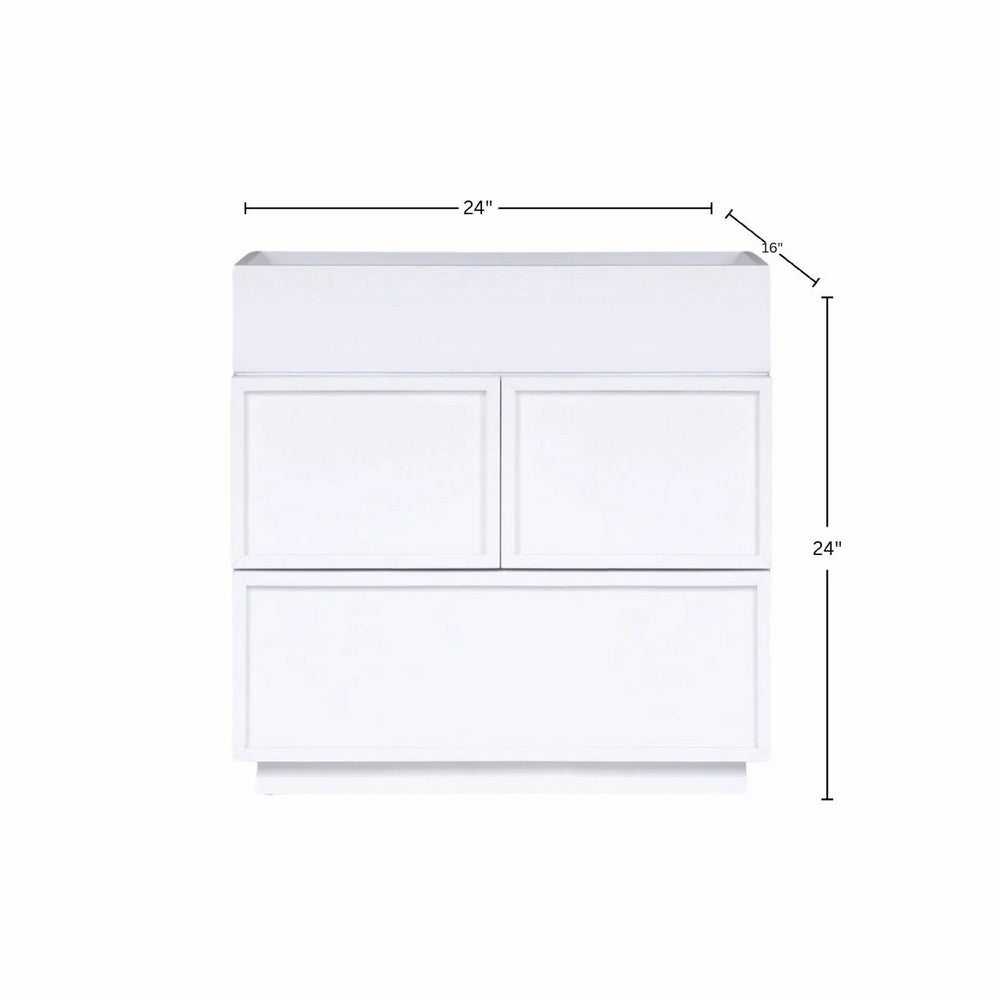 Benjara Sena Nightstand with Tray Top, 2 Soft Close Drawers, Glam White