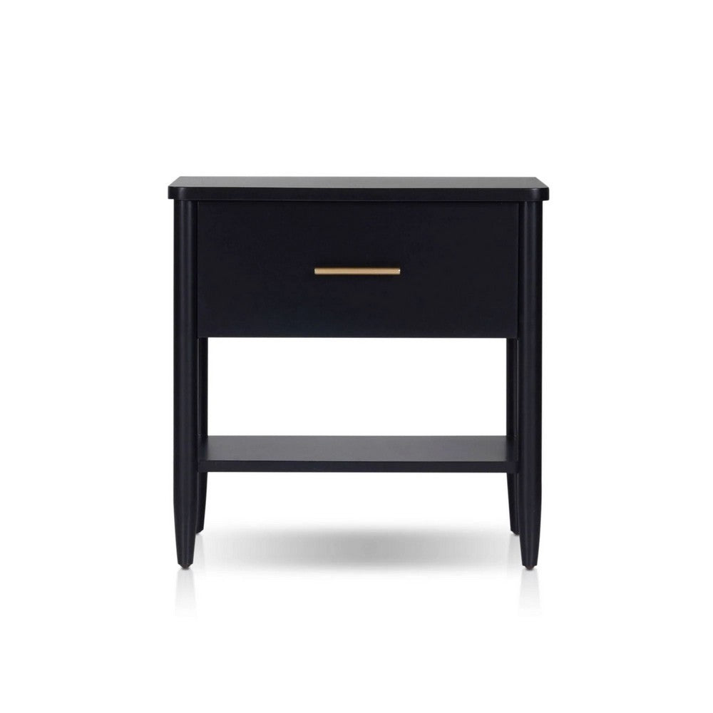 Benjara Lex Bedside Nightstand, 1 Drawer And Fixed Open Shelf, Black