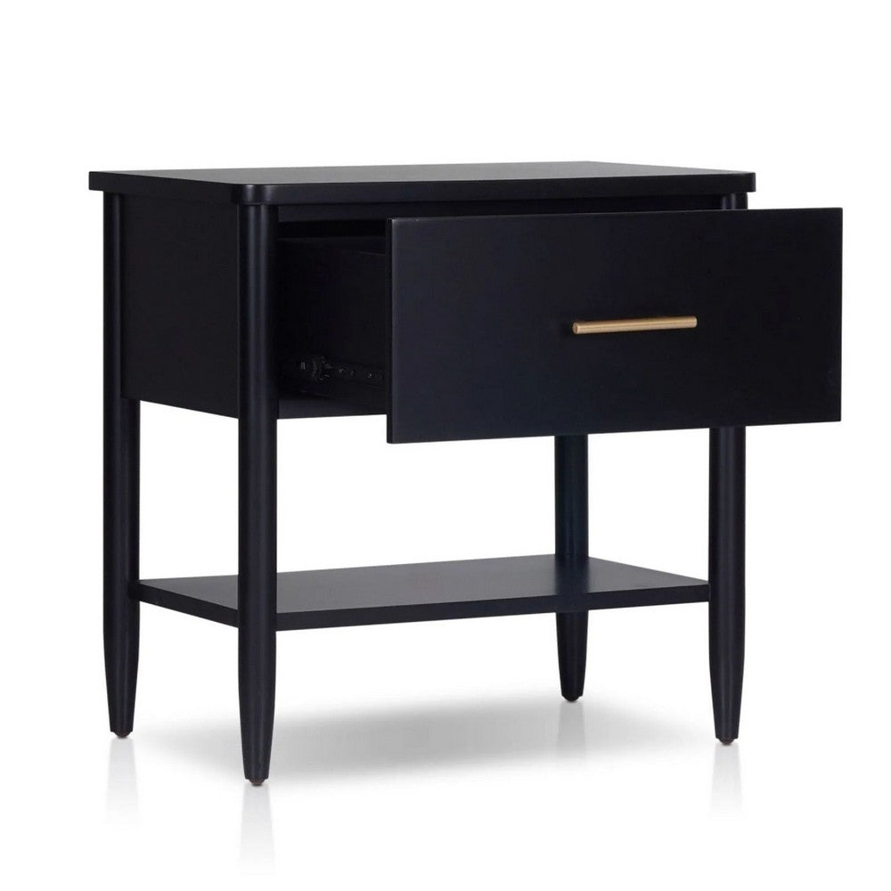 Benjara Lex Bedside Nightstand, 1 Drawer And Fixed Open Shelf, Black
