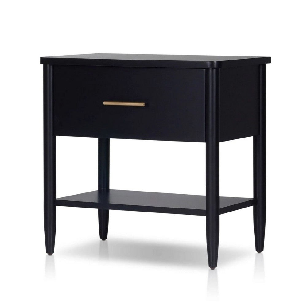 Benjara Lex Bedside Nightstand, 1 Drawer And Fixed Open Shelf, Black