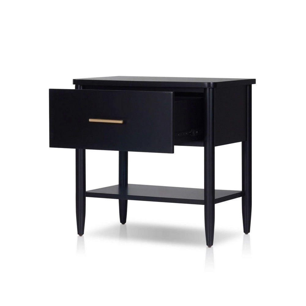 Benjara Lex Bedside Nightstand, 1 Drawer And Fixed Open Shelf, Black