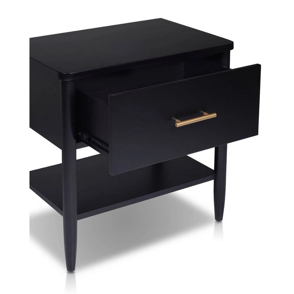 Benjara Lex Bedside Nightstand, 1 Drawer And Fixed Open Shelf, Black