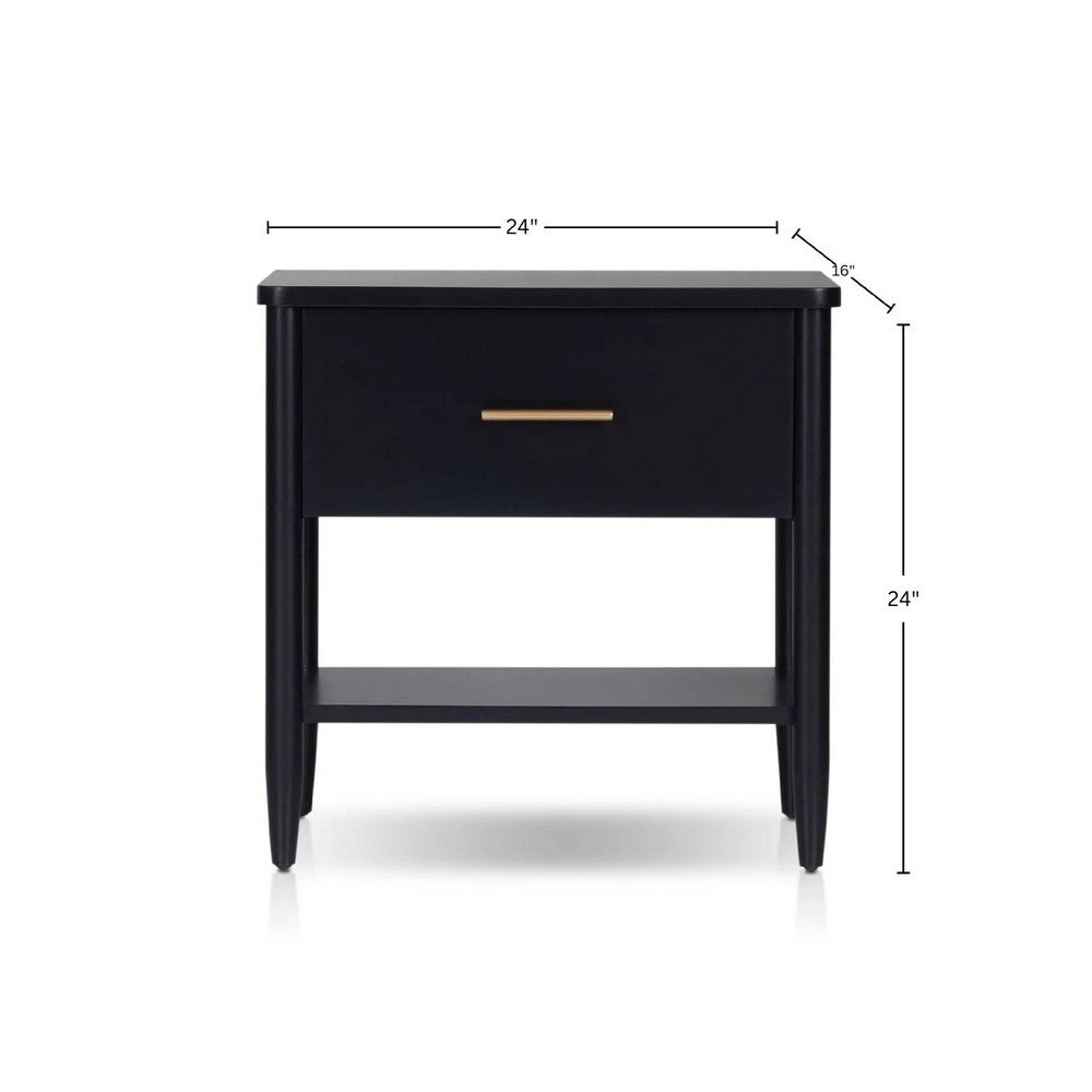Benjara Lex Bedside Nightstand, 1 Drawer And Fixed Open Shelf, Black