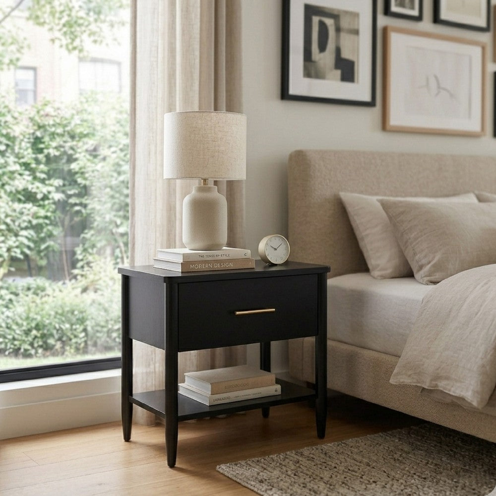 Benjara Lex Bedside Nightstand, 1 Drawer And Fixed Open Shelf, Black