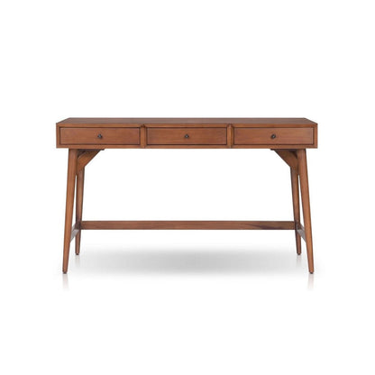 Benjara Ian Large Office Desk, 3 Felt Lined Drawers, Chestnut Brown Wood 52 Inch