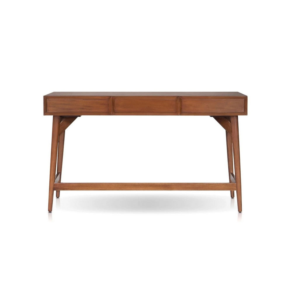 Benjara Ian Large Office Desk, 3 Felt Lined Drawers, Chestnut Brown Wood 52 Inch