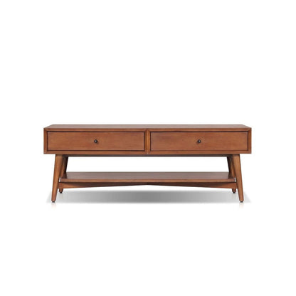 Benjara Ian Coffee Table, 2 Drawers And Shelf, Chestnut Brown 48 Inch Rectangular