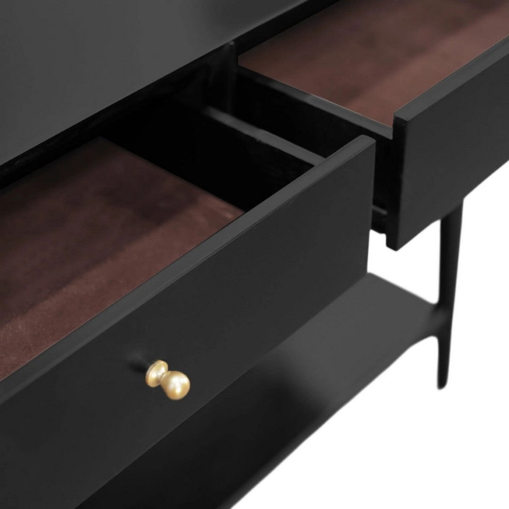 Benjara Ian Console Table, 2 Drawers w Shelf, Modern Black, 42 Inch Rectangular