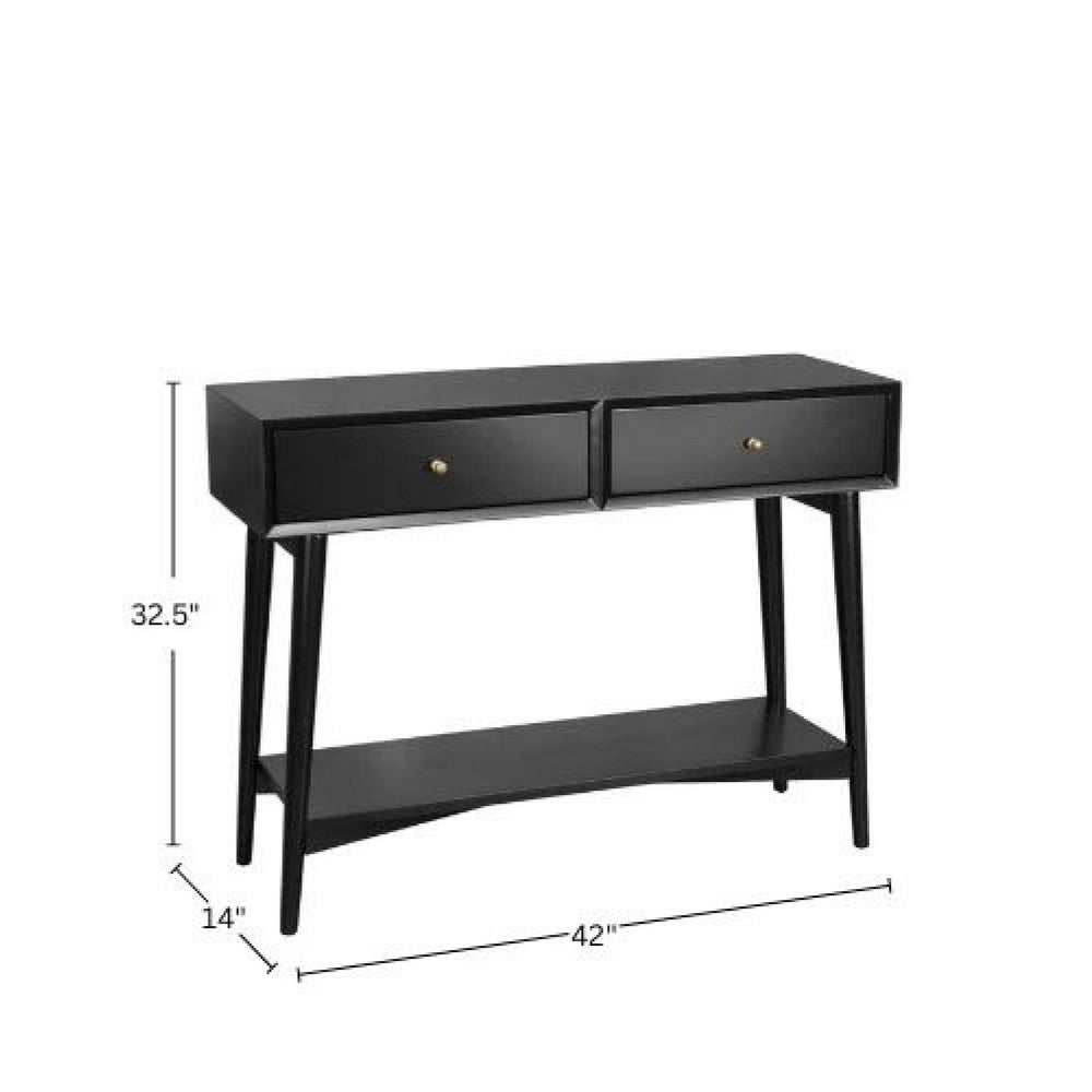 Benjara Ian Console Table, 2 Drawers w Shelf, Modern Black, 42 Inch Rectangular