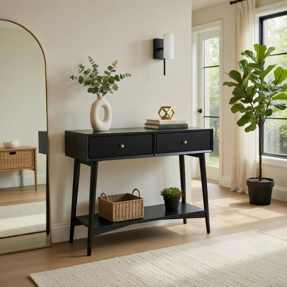 Benjara Ian Console Table, 2 Drawers w Shelf, Modern Black, 42 Inch Rectangular