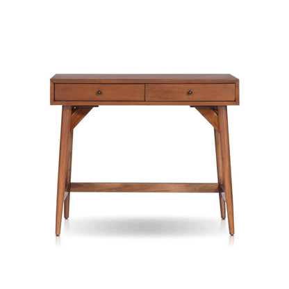 Benjara Ian Mini Office Desk, 2 Felt Lined Drawers, Chestnut Brown Wood 36 Inch