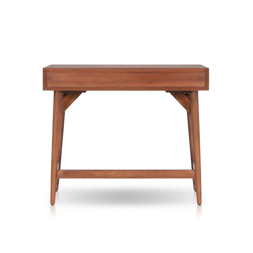 Benjara Ian Mini Office Desk, 2 Felt Lined Drawers, Chestnut Brown Wood 36 Inch