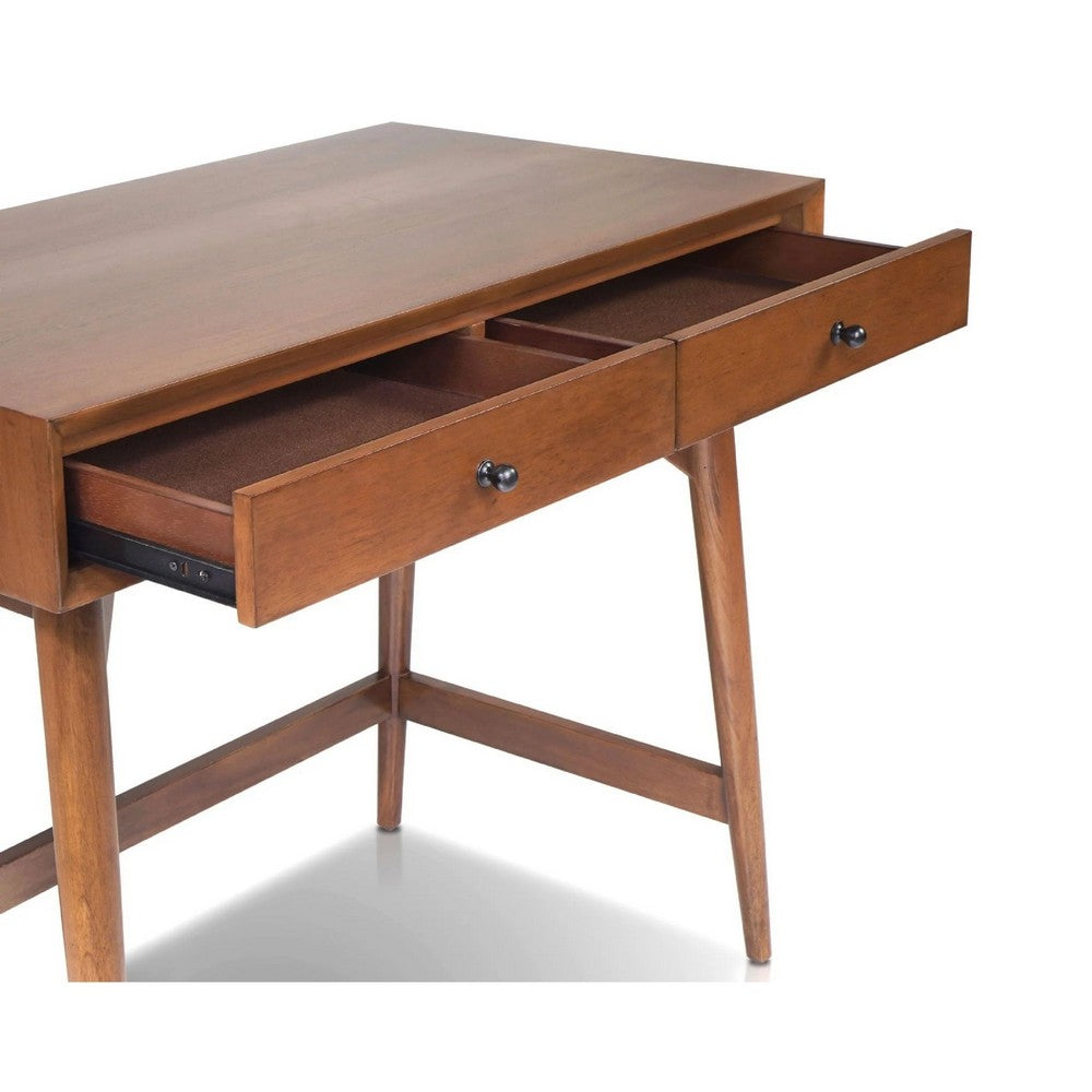 Benjara Ian Mini Office Desk, 2 Felt Lined Drawers, Chestnut Brown Wood 36 Inch