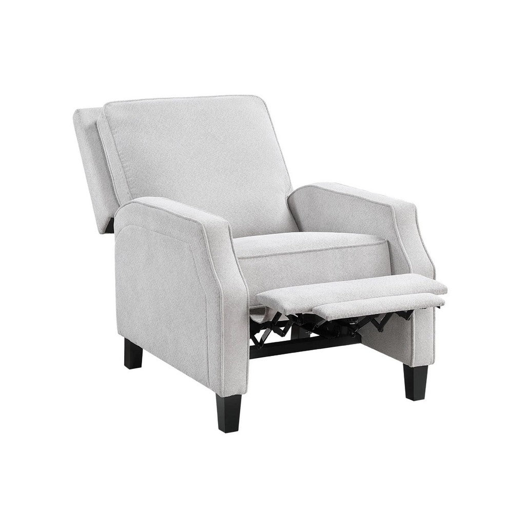 Benjara Naaz Push Back Recliner Chair, Cushioned Seat, Gray Polyester, Black Legs