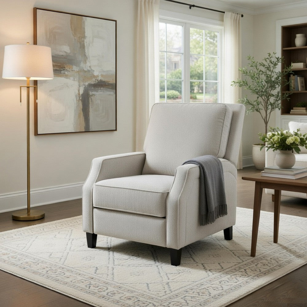Benjara Naaz Push Back Recliner Chair, Cushioned Seat, Gray Polyester, Black Legs