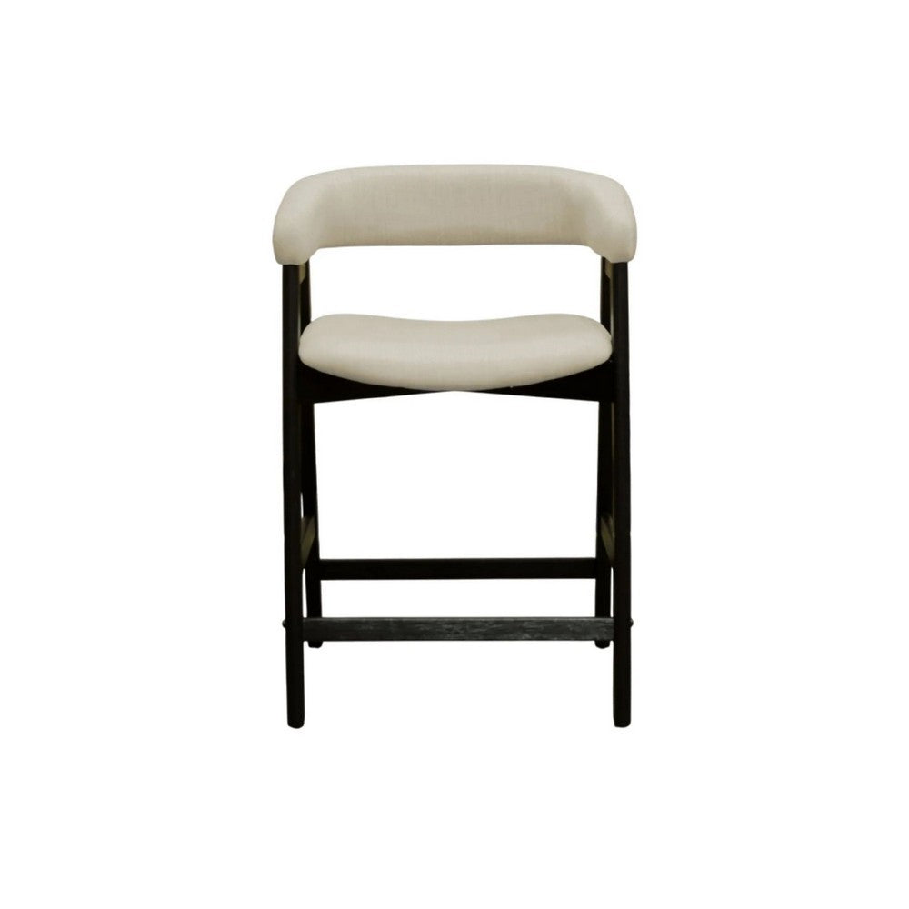 Benjara Vecy Counter Height Chair Set of 2, Beige Polyester, Vintage Black Wood