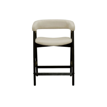 Benjara Vecy Counter Height Chair Set of 2, Beige Polyester, Vintage Black Wood