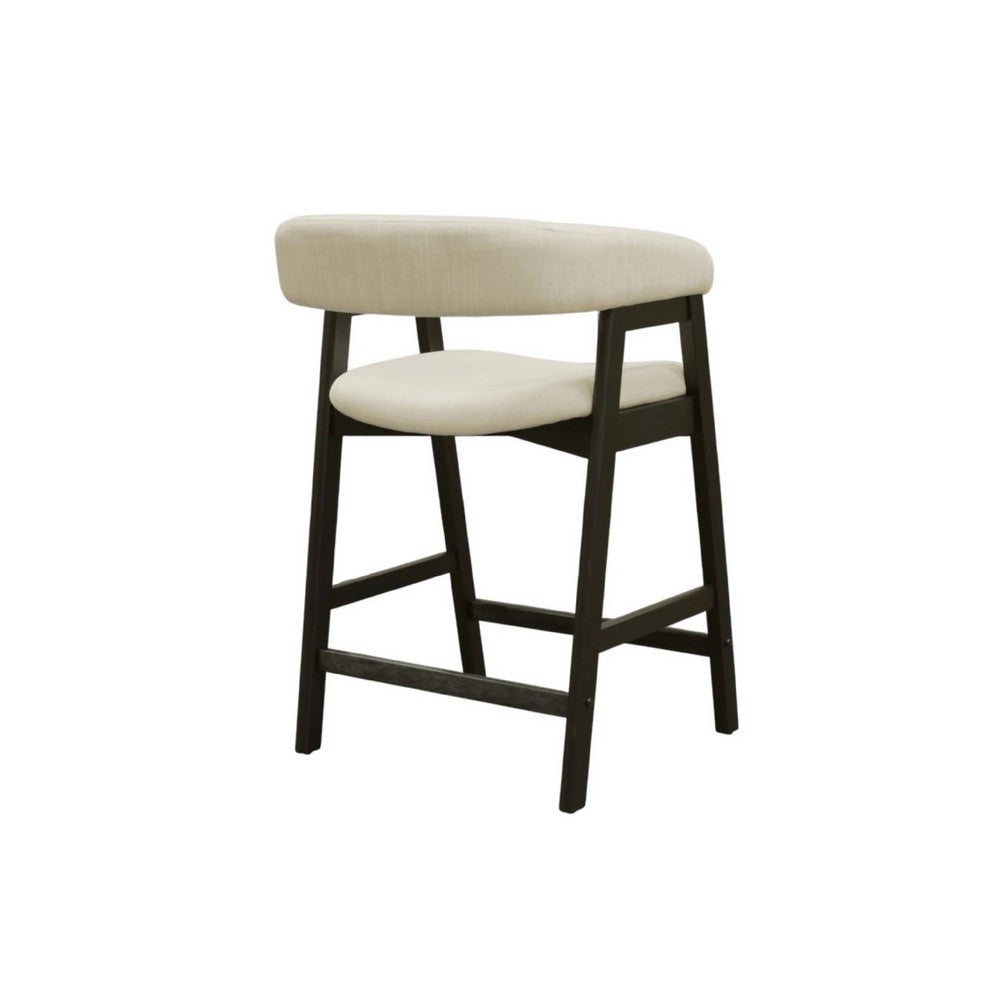 Benjara Vecy Counter Height Chair Set of 2, Beige Polyester, Vintage Black Wood
