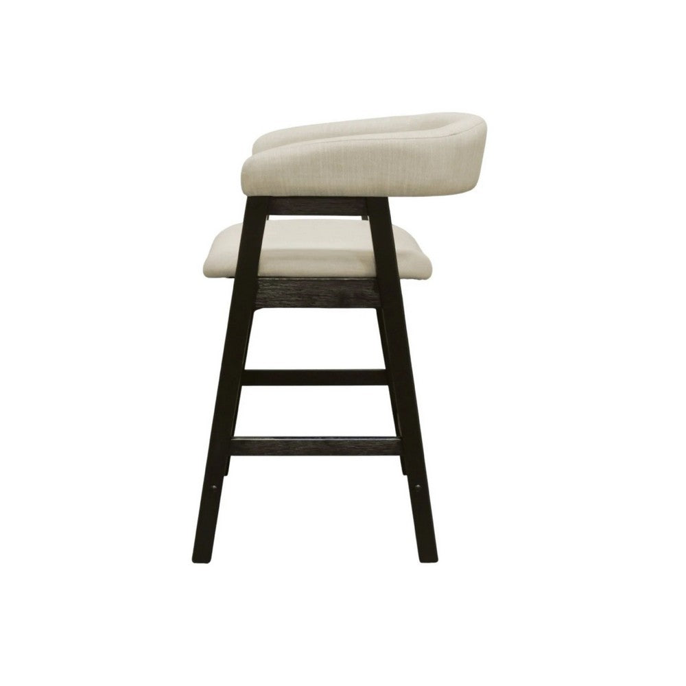 Benjara Vecy Counter Height Chair Set of 2, Beige Polyester, Vintage Black Wood